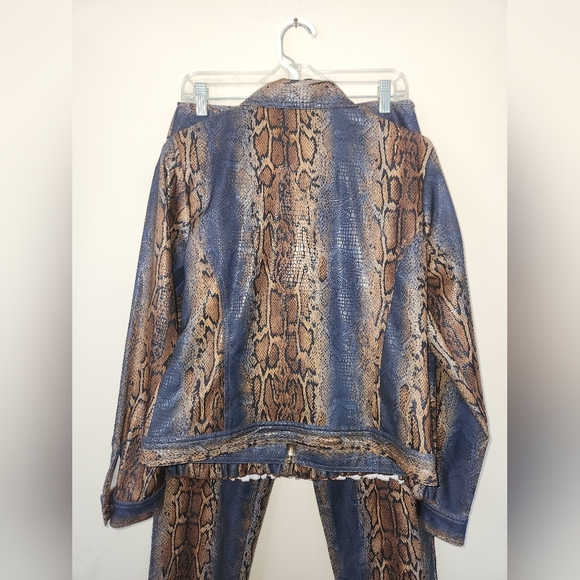 Harlow‎ vintage 3 piece faux leather animal print outfit jacket skirt pants - Picture 5 of 15